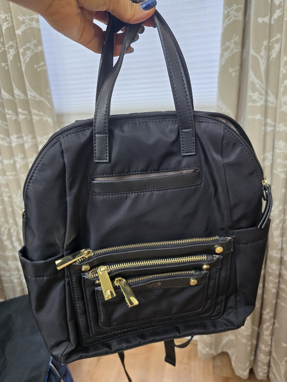 Black Women's Backpack with Gold Hardware